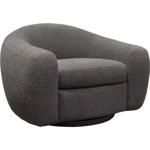 Pascal Swivel Chair in Charcoal Boucle Textured Fabric w/ Contoured Arms & Back - Furniture City (CA)l