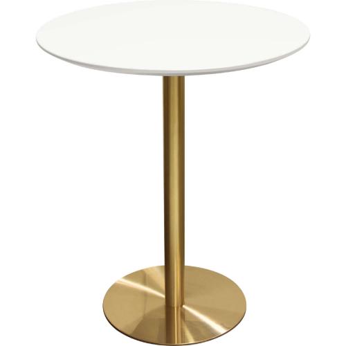 Stella 36" Round Bar Height Table w/ White Lacquer Top and Brushed Gold Metal Base - Furniture City (CA)l