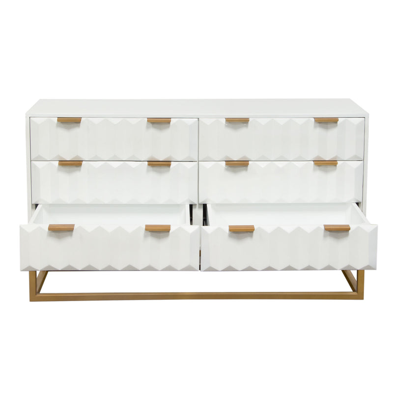 Spectrum 6-Drawer Solid Mango Wood Dresser in White Finish w/ Gold Finished Iron Legs by Diamond Sofa - Furniture City (CA)l