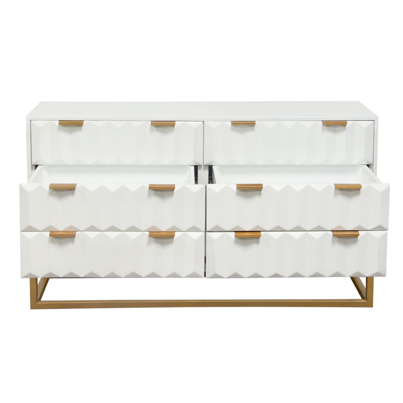 Spectrum 6-Drawer Solid Mango Wood Dresser in White Finish w/ Gold Finished Iron Legs by Diamond Sofa - Furniture City (CA)l