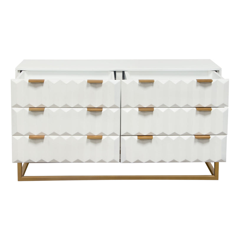 Spectrum 6-Drawer Solid Mango Wood Dresser in White Finish w/ Gold Finished Iron Legs by Diamond Sofa - Furniture City (CA)l