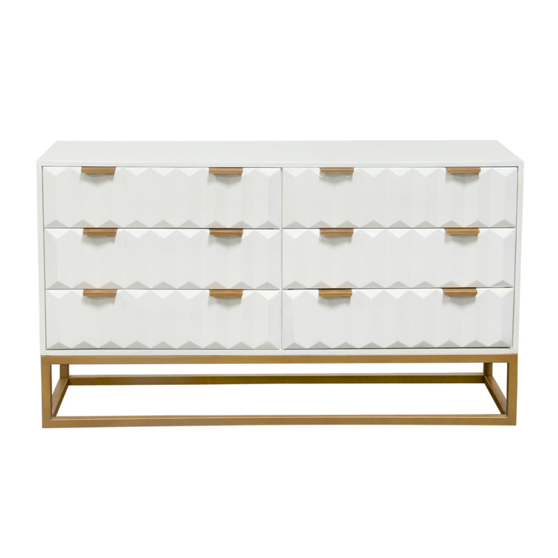 Spectrum 6-Drawer Solid Mango Wood Dresser in White Finish w/ Gold Finished Iron Legs by Diamond Sofa - Furniture City (CA)l