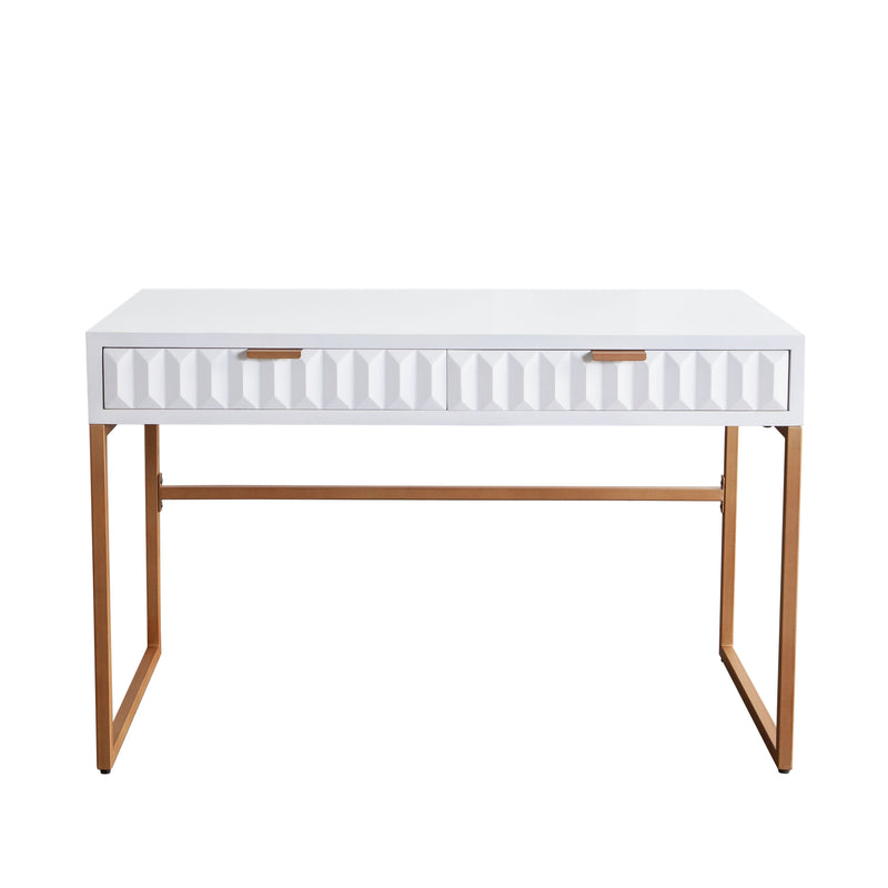Spectrum 2-Drawer Solid Mango Wood Desk in White Finish w/ Gold Finished Iron Legs by Diamond Sofa - Furniture City (CA)l