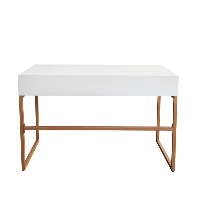 Spectrum 2-Drawer Solid Mango Wood Desk in White Finish w/ Gold Finished Iron Legs by Diamond Sofa - Furniture City (CA)l