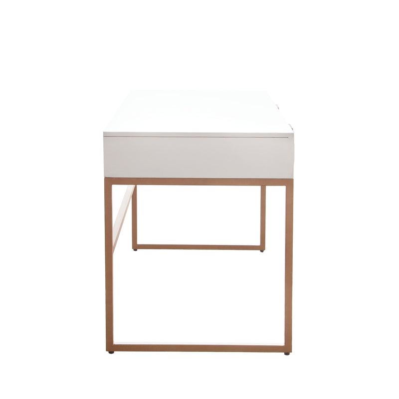 Spectrum 2-Drawer Solid Mango Wood Desk in White Finish w/ Gold Finished Iron Legs by Diamond Sofa - Furniture City (CA)l