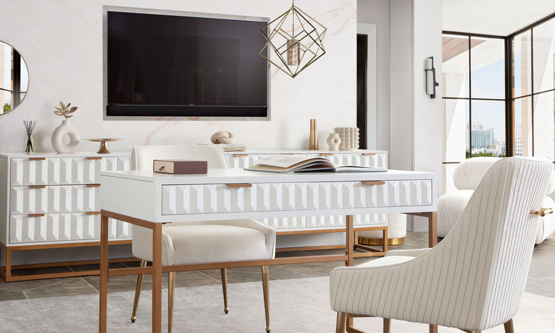 Spectrum 2-Drawer Solid Mango Wood Desk in White Finish w/ Gold Finished Iron Legs by Diamond Sofa - Furniture City (CA)l