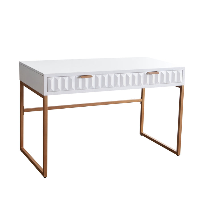 Spectrum 2-Drawer Solid Mango Wood Desk in White Finish w/ Gold Finished Iron Legs by Diamond Sofa