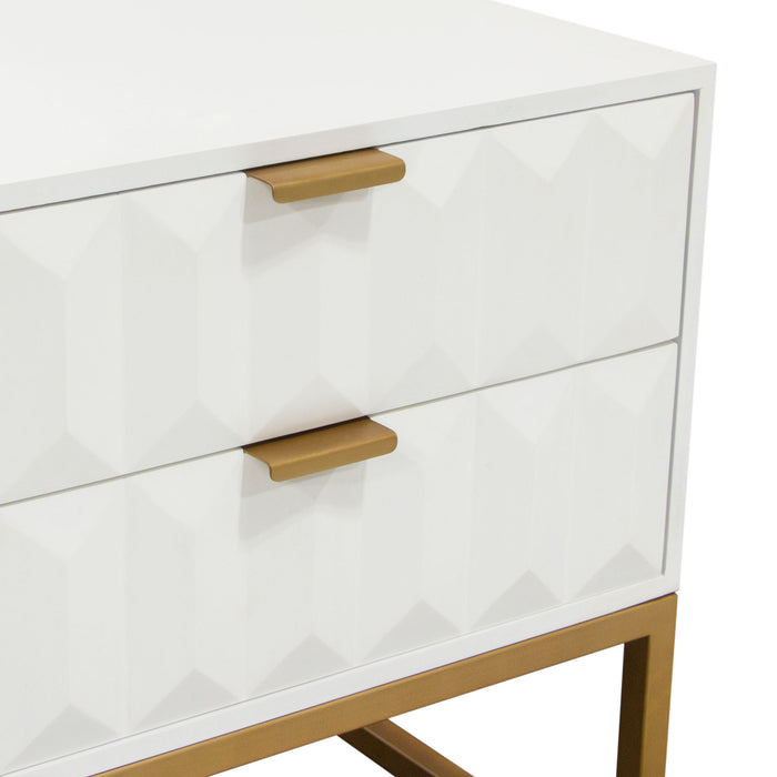 Spectrum 2-Drawer Solid Mango Wood Accent Table in White Finish w/ Gold Finished Iron Legs by Diamond Sofa