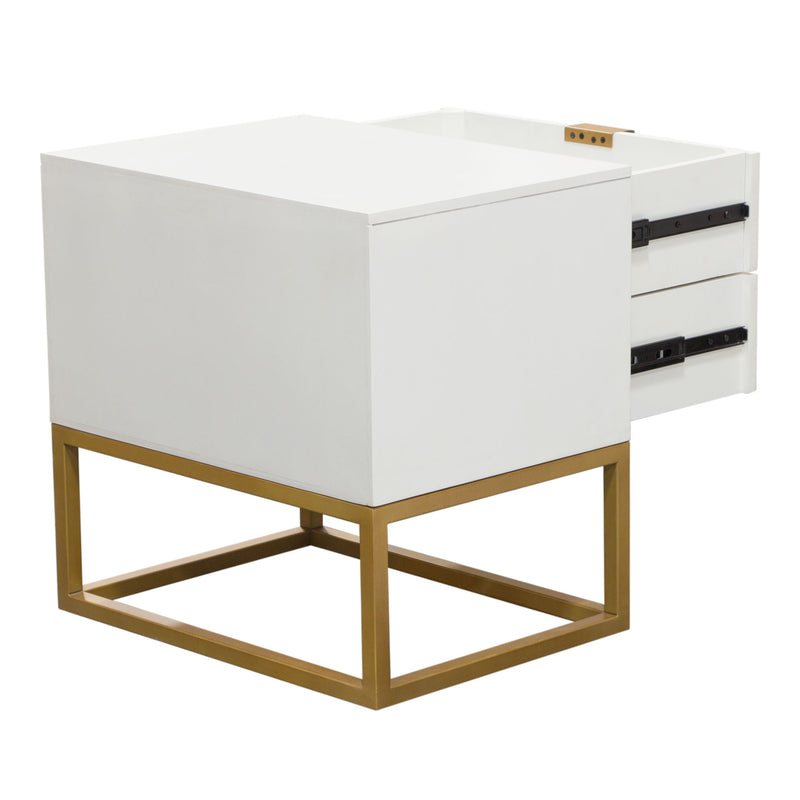 Spectrum 2-Drawer Solid Mango Wood Accent Table in White Finish w/ Gold Finished Iron Legs by Diamond Sofa - Furniture City (CA)l