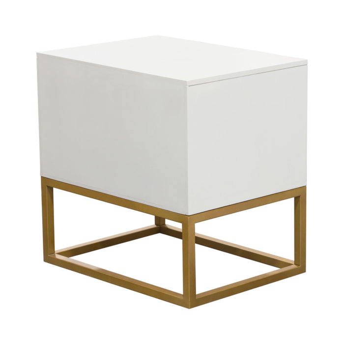 Spectrum 2-Drawer Solid Mango Wood Accent Table in White Finish w/ Gold Finished Iron Legs by Diamond Sofa