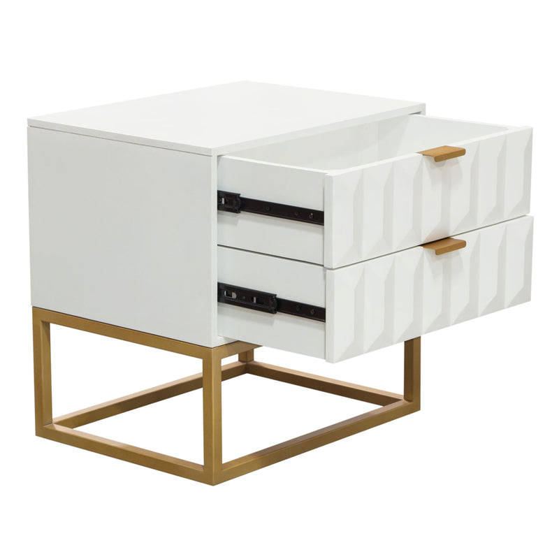 Spectrum 2-Drawer Solid Mango Wood Accent Table in White Finish w/ Gold Finished Iron Legs by Diamond Sofa - Furniture City (CA)l