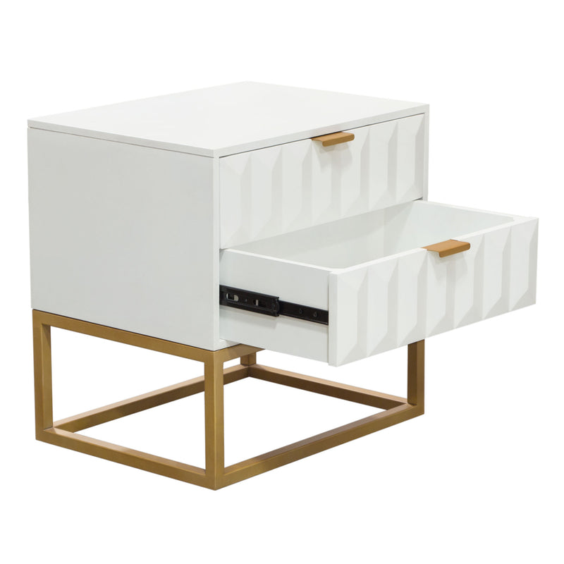 Spectrum 2-Drawer Solid Mango Wood Accent Table in White Finish w/ Gold Finished Iron Legs by Diamond Sofa - Furniture City (CA)l