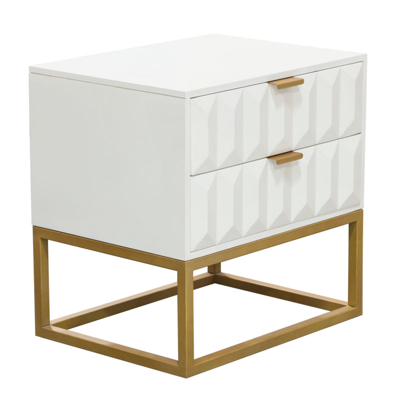 Spectrum 2-Drawer Solid Mango Wood Accent Table in White Finish w/ Gold Finished Iron Legs by Diamond Sofa - Furniture City (CA)l