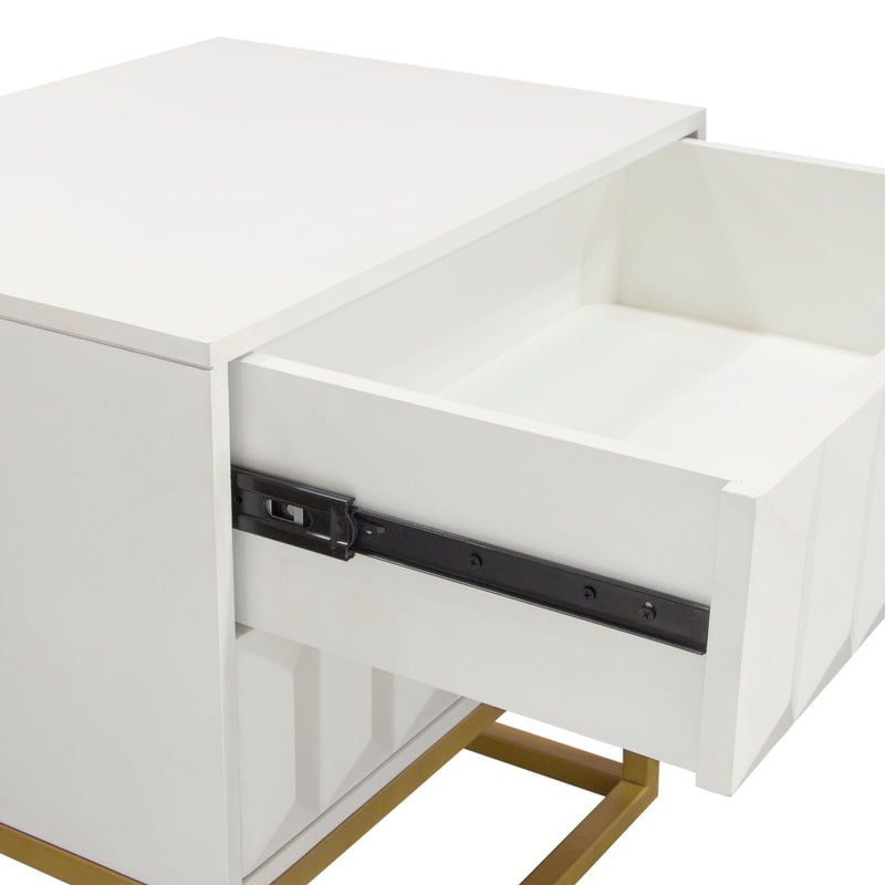 Spectrum 2-Drawer Solid Mango Wood Accent Table in White Finish w/ Gold Finished Iron Legs by Diamond Sofa - Furniture City (CA)l