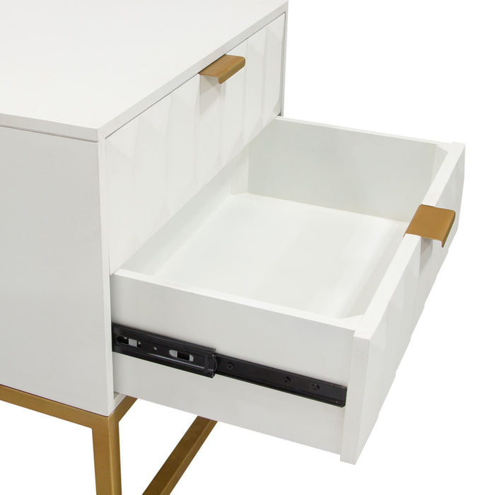 Spectrum 2-Drawer Solid Mango Wood Accent Table in White Finish w/ Gold Finished Iron Legs by Diamond Sofa