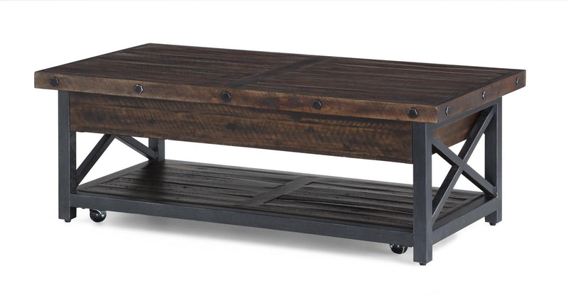 Flexsteel Carpenter Rectangular Lift-Top Cocktail Table with Casters in Rustic Brown - Furniture City (CA)l