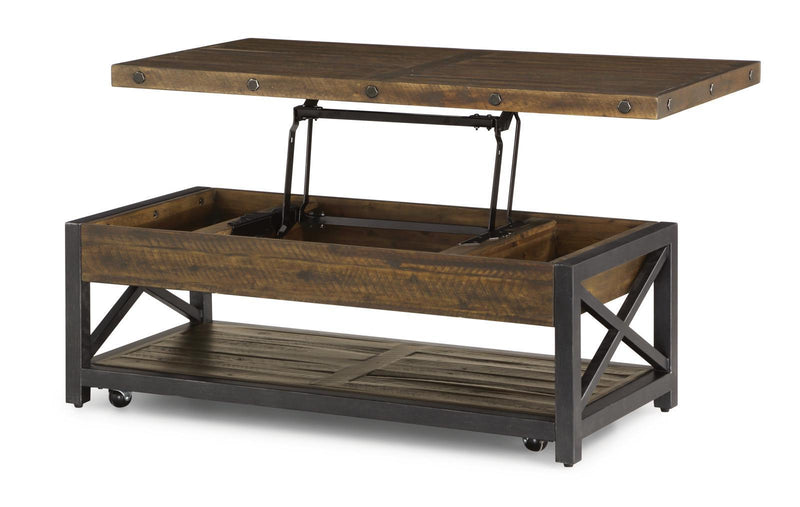 Flexsteel Carpenter Rectangular Lift-Top Cocktail Table with Casters in Rustic Brown - Furniture City (CA)l