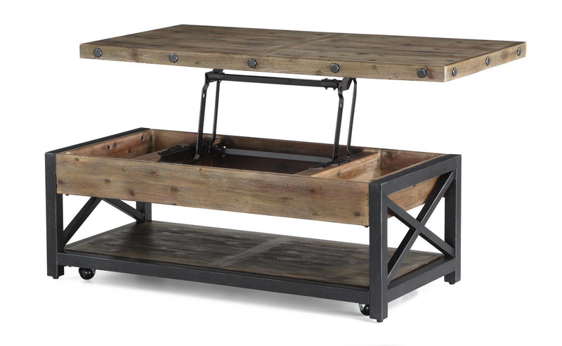 Flexsteel Carpenter Rectangular Lift-Top Cocktail Table with Casters in Rustic Gray - Furniture City (CA)l