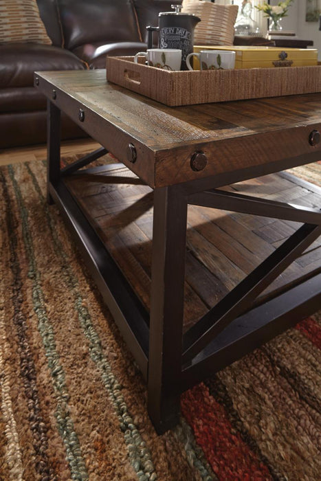 Flexsteel Carpenter Square Cocktail Table in Rustic Brown