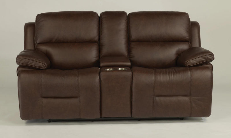 Flexsteel Latitudes Apollo Leather Power Reclining Loveseat w/Console and Power Headrests in Brown - Furniture City (CA)l