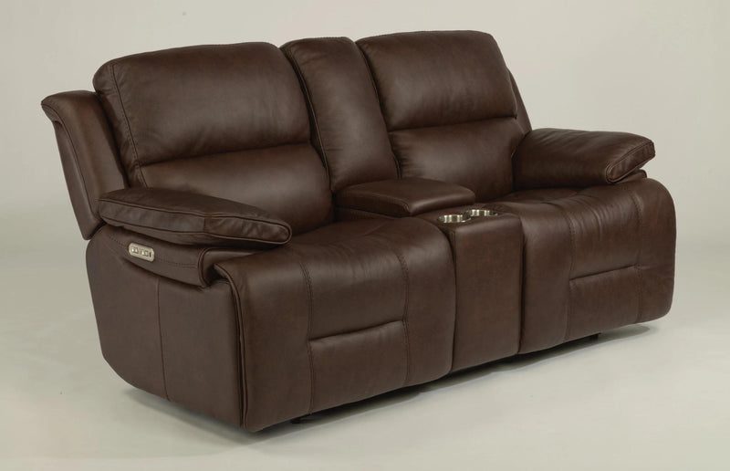 Flexsteel Latitudes Apollo Leather Power Reclining Loveseat w/Console and Power Headrests in Brown - Furniture City (CA)l