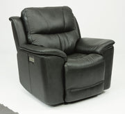 Flexsteel Latitudes Cade Leather Power Recliner w/Power Headrest in Black - Furniture City (CA)l