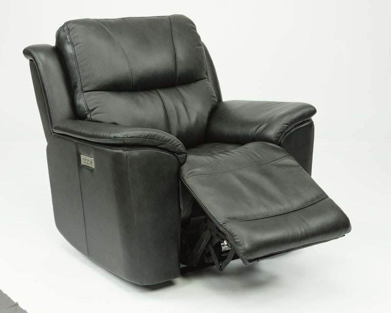 Flexsteel Latitudes Cade Leather Power Recliner w/Power Headrest in Black - Furniture City (CA)l