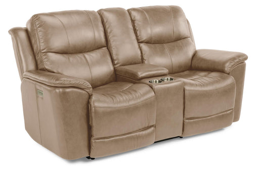 Flexsteel Latitudes Cade Leather Power Reclining Loveseat w/ Console & Power Headrests  in Light Brown image