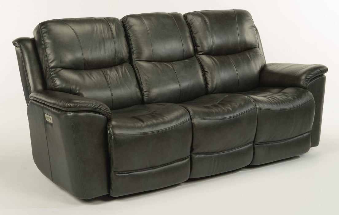 Flexsteel Latitudes Cade Leather Power Reclining Sofa w/Power Headrests in Black