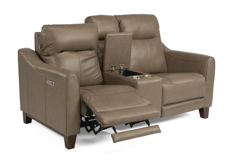 Flexsteel Latitudes Forte Leather Power Reclining Loveseat w/Console & Power Headrests - Furniture City (CA)l