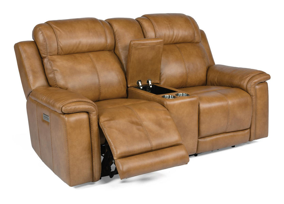 Flexsteel Latitudes Kingsley Leather Power Reclining Loveseat w/Console & Power Headrests