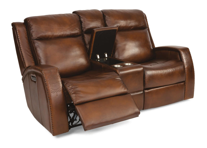 Flexsteel Latitudes Mustang Leather Power Reclining Loveseat w/Console & Power Headrests - Furniture City (CA)l