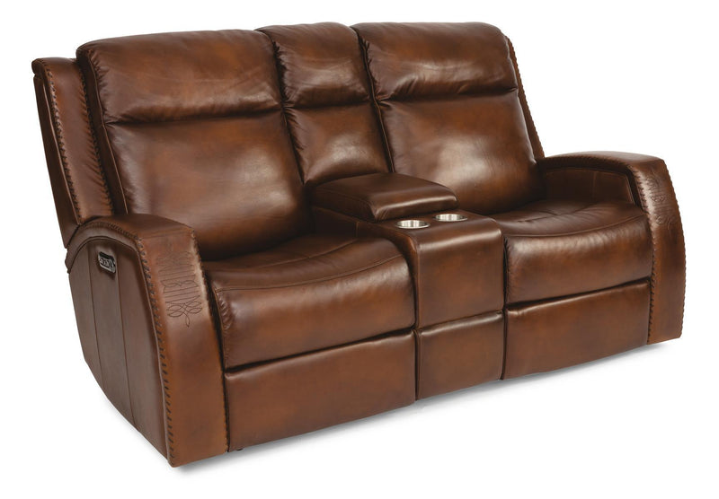 Flexsteel Latitudes Mustang Leather Power Reclining Loveseat w/Console & Power Headrests - Furniture City (CA)l