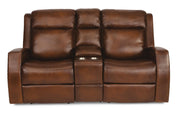 Flexsteel Latitudes Mustang Leather Power Reclining Loveseat w/Console & Power Headrests - Furniture City (CA)l