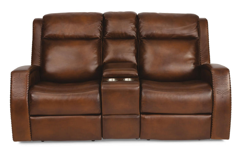 Flexsteel Latitudes Mustang Leather Power Reclining Loveseat w/Console & Power Headrests - Furniture City (CA)l