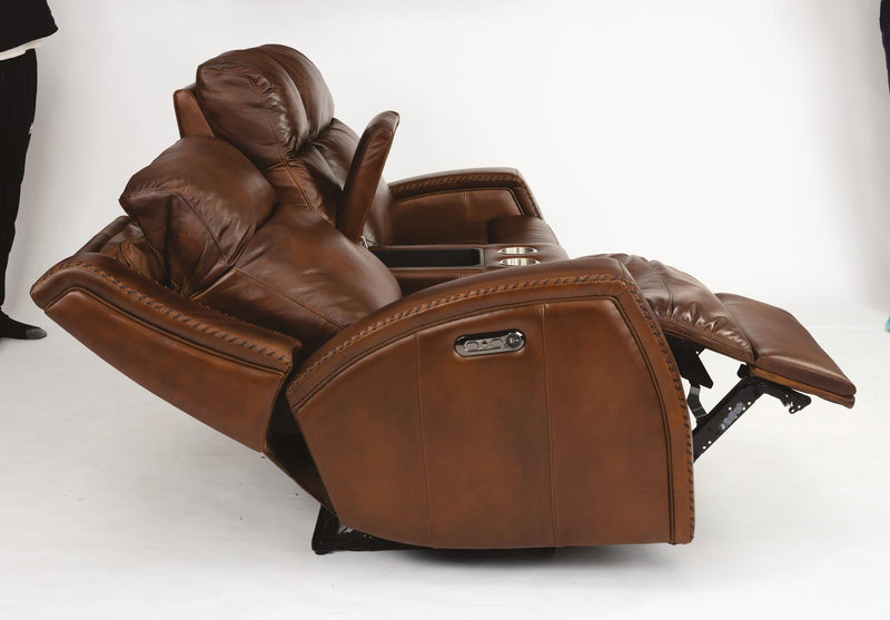 Flexsteel Latitudes Mustang Leather Power Reclining Loveseat w/Console & Power Headrests - Furniture City (CA)l
