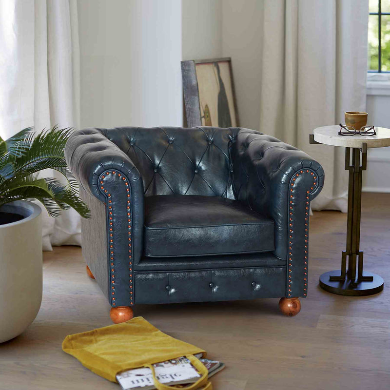 Winston Antique Blue Bonded Leather Sofa Chair - Furniture City (CA)l