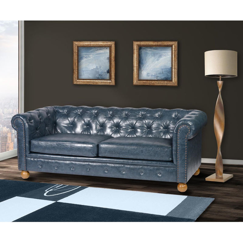Winston Antique Blue Bonded Leather Sofa - Furniture City (CA)l