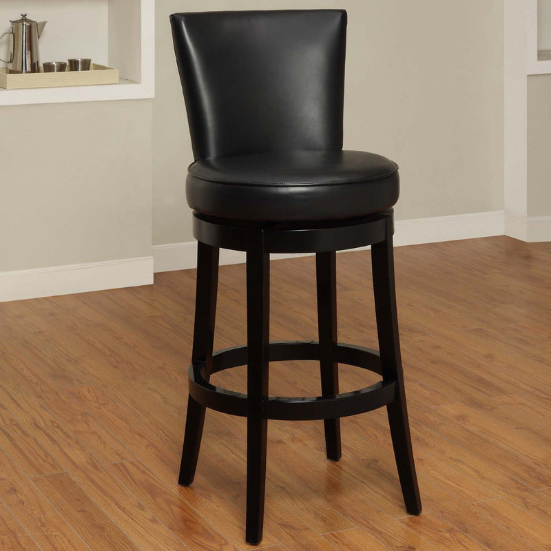 Boston 30" Bar Height Swivel Black Faux Leather and Black Wood Bar Stool - Furniture City (CA)l