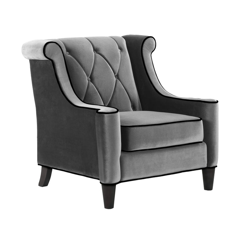 Barrister Chair In Gray Velvet with Black Piping - Furniture City (CA)l