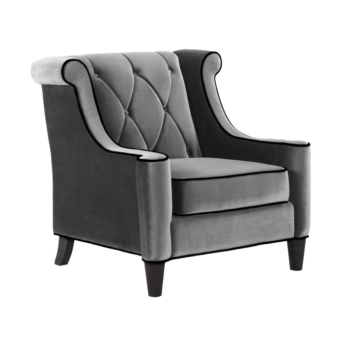 Barrister Chair In Gray Velvet with Black Piping