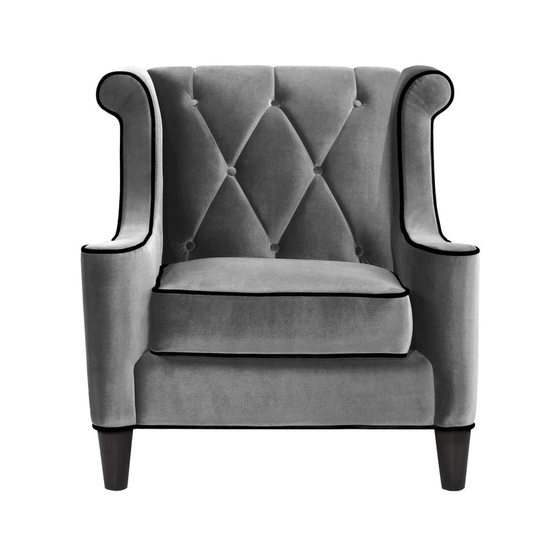 Barrister Chair In Gray Velvet with Black Piping - Furniture City (CA)l