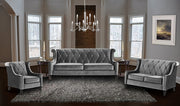 Barrister Chair In Gray Velvet with Black Piping - Furniture City (CA)l
