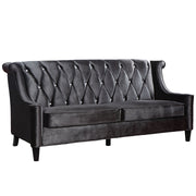 Barrister Sofa In Black Velvet With Crystal Buttons - Furniture City (CA)l