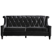 Barrister Sofa In Black Velvet With Crystal Buttons - Furniture City (CA)l