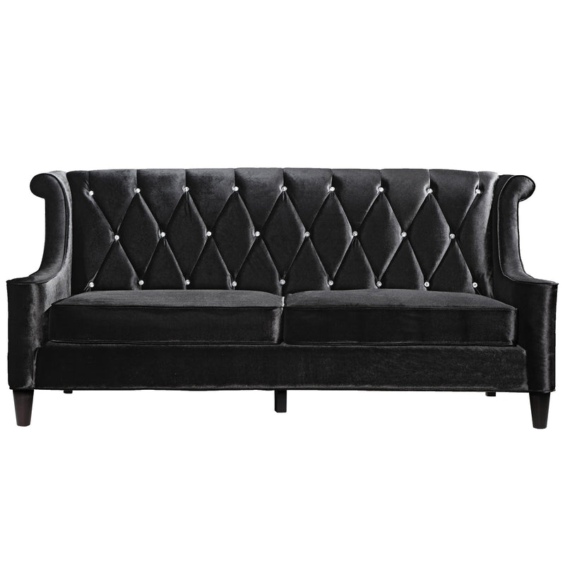 Barrister Sofa In Black Velvet With Crystal Buttons - Furniture City (CA)l