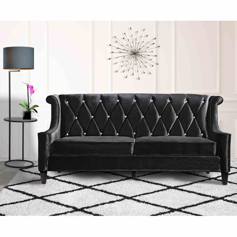 Barrister Sofa In Black Velvet With Crystal Buttons - Furniture City (CA)l