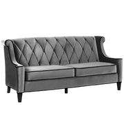 Barrister Sofa In Gray Velvet With Black Piping - Furniture City (CA)l