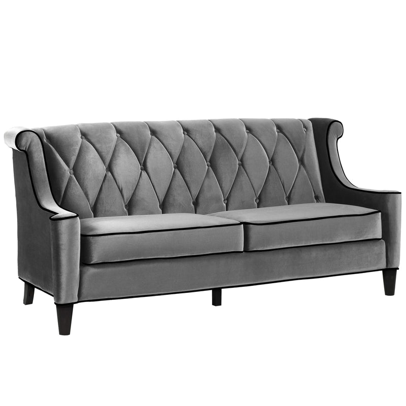 Barrister Sofa In Gray Velvet With Black Piping - Furniture City (CA)l