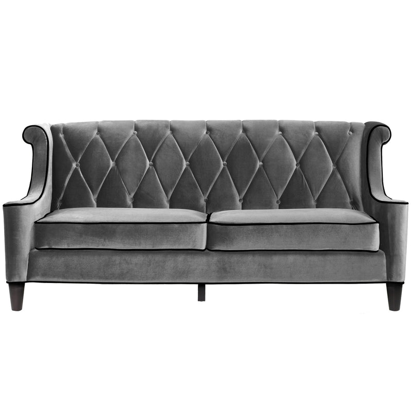 Barrister Sofa In Gray Velvet With Black Piping - Furniture City (CA)l